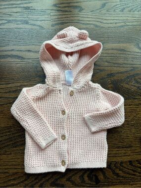 Baby Girl Pink Knit Hooded Cardigan Sweater